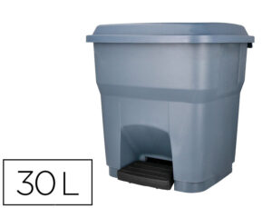 Cesto de papeis q-connect plastico com tampa e pedal 30 litros cinza 395x395x420 mm