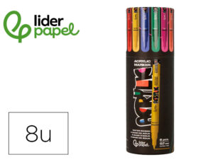 Marcador liderpapel acrylic base agua todo tipo de superficie ponta fina 0,7 mm caixa de 8 unidades cores