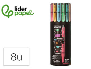 Marcador liderpapel acrylic base agua todo tipo de superficie ponta fina 0,7 mm caixa de 8 und cores pastel