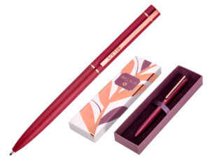 Esferografica belius rose aluminio cor bordeaux ouro rosa tinta azul caixa de design