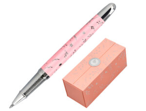 Roller belius bella aluminio cor rosa desenho prateado relevo tinta cor preto caixa de design
