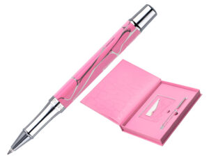 Esferografica e porta cartoes belius cocktails cosmopolitan aluminio rosa prateado relevo tinta cor azul caixa de design