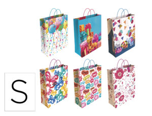 Saco para presente basika papel revestido 160 gr todo ano com asa retorcida tamanho s 24+10x32 cm