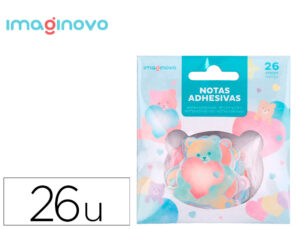 Autocolantes imaginovo notas adesivas papel forma urso e coracao 110x105 mm em blister