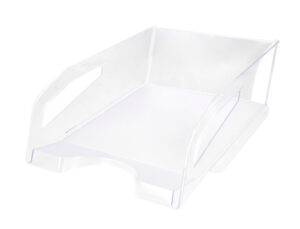 Bandeja de secretaria plastico q-connect grande capacidade com asa transparente 386x270x115mm