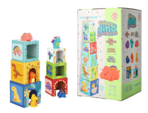 Jogo infantil imaginovo cubos empilhaveis ninhos dinossauros +12 meses 12 pecas 13x13x13cm