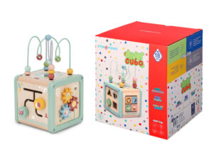 Jogo infantil imaginovo madeira cubo de atividades +18 meses 15,5x15,5x28cm