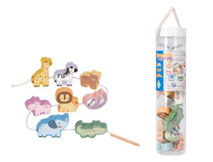 Jogo infantil imaginovo madeira contas animais +24 meses 13 pecas 27x6,5x6,5cm