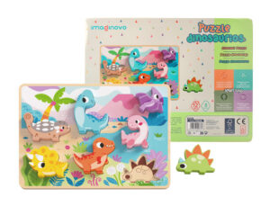 Puzzle infantil imaginovo madeira 3d dinossauros +12 meses 8 pecas 29,5x22x1,7cm