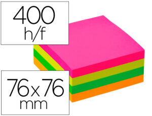 Bloco de notas adesivas q-connect 76x76 mm fsc fluorescente com 400 folhas