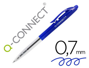 Esferografica q-connect retratil com clip desenho fino tinta oleo 0,7 mm cor azul