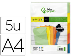 Separador liderpapel polipropileno conjunto de 5 separadores a4 multiperfurado 500 microns