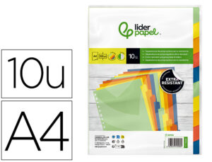 Separador liderpapel polipropileno conjunto de 10 separadores a4 multiperfurado 500 microns