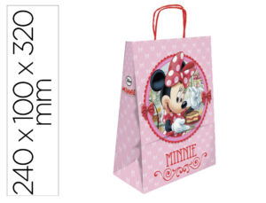 Saco para presente basika papel celulose 90 gr minnie com asa retorcida tamanho s 240x100x320mm