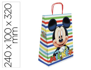 Saco para presente basika papel celulose 90 gr mickey com asa retorcida tamanho s 240x100x320mm