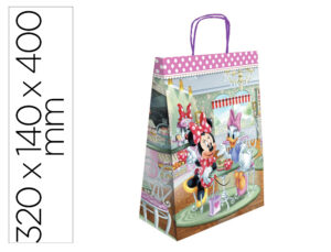 Saco para presente basika papel celulose 90 gr minnie com asa retorcida tamanho l 320x140x400 mm