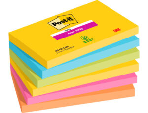 Bloco de notas adesivas post it super sticky carnival 100% pefc 76x127 mm pack de 6 blocos cores sortidas