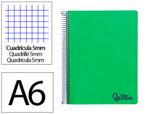 Caderno espiral liderpapel wonder micro din a6 capa plastico 120f 90gr quadricula 5mm 4 bandas cor verde