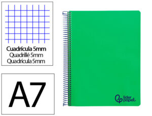 Caderno espiral liderpapel wonder micro din a7 capa plastico 100f 90gr quadricula 5mm 4 bandas cor verde