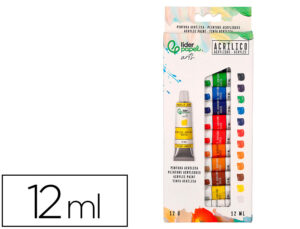 Pintura acrílica liderpapel caixa de 12 tubos de alumínio de 12 ml cores sortidas