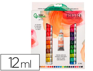 Pintura acrílica liderpapel caixa de 24 tubos de alumínio de 12 ml cores sortidas