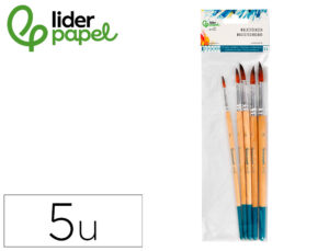 Pinceis sintéticos liderpapel ponta redonda saco de 5 unidades tamanhos sortidos certificado fsc