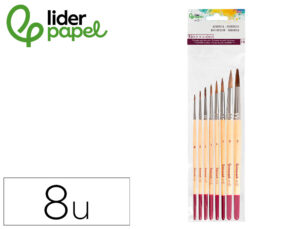 Pinceis de pelo de pónei liderpapel virola cromada blister de 8 unidades sortidas certificado fsc