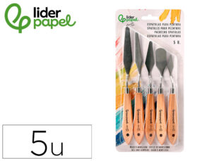 Espátula para pintura liderpapel metálica cabo de madeira jogo de 5 unidades tamanhos sortidos certificado