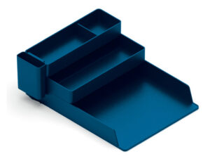 Bandeja de secretaria de plastico q-connect organizador de escritorio com 4 departamentos cor azul 115x240x323 mm