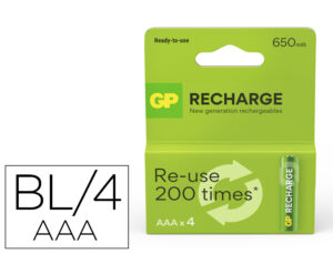 Pilha gp recarregável aaa 650 mah blister de 4 unidades