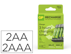 Carregador de pilhas recarregaveis gp usb aa /aaa + 2x aa 2100 mah + 2x aaa 800 mah