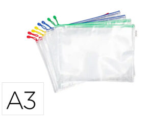 Bolsa multiusos tarifold zipper con cremallera din a3 pack de 8 unidades colores surtidos