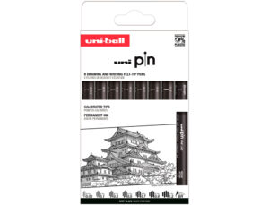 Marcador uniball pin calibrado micrométrico clássico i cor preto blister de 8 unidades