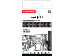Marcador uniball pin calibrado micrométrico clássico ii cor preto blister de 8 unidades