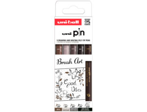 Marcador uniball pin ponta pincel flexível blister de 5 unidades cores sortidas