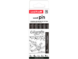 Marcador uniball pin caligráfico cor preto blister de 5 unidades