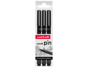 Marcador uniball pin calibrado micrométrico cor preto blister de 3 unidades