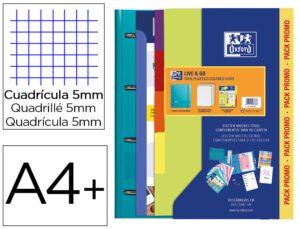 Carpeta con recambio oxford ebinder l&g vivos din a4+ 4 anillas 35 mm recambio 80 h cuadro 5 mm + juego 5