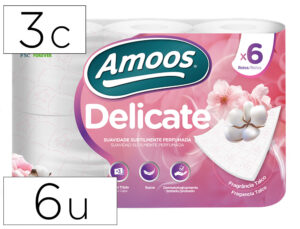 Papel higienico amoos delicate 3 folhas cor branco pack de 6 rollos 20 m