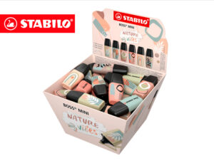 Marcador stabilo boss fluorescente mini naturevibes expositor boiao de 50 unidades cores sortidas