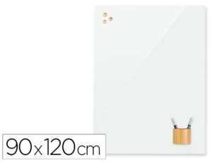 Pizarra de cristal rocada magnetica sin marco 120x90 cm color blanco puro