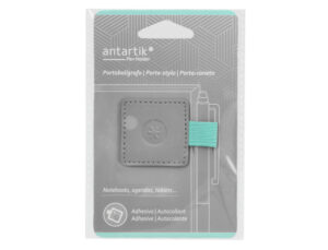 Porta esferografica autoadesivo antartik para caderno note com elastico ate 15 mm espessura 80 mm cinza e turquesa