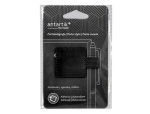 Porta esferografica autoadesivo antartik para caderno note com elastico ate 15 mm espessura 80 mm preto