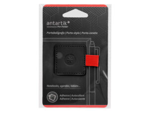 Porta esferografica autoadesivo antartik para caderno note com elastico ate 15 mm espessura 80 mm preto e vermelho