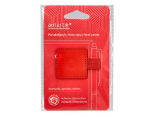 Porta esferografica autoadesivo antartik para caderno note com elastico ate 15 mm espessura 80 mm vermelho 40x40 mm