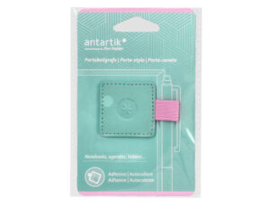 Porta esferografica autoadesivo antartik para caderno note com elastico ate 15 mm espessura 80 mm turquesa e rosa