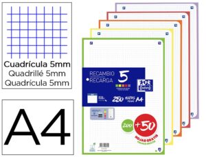 Recarga oxford din a4 200 + 50 folhas gratis quadricula 5 mm 4 furos com banda 5
