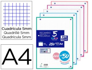 Recarga oxford din a4 200 + 50 folhas gratis quadricula 5 mm 4 furos com banda 5