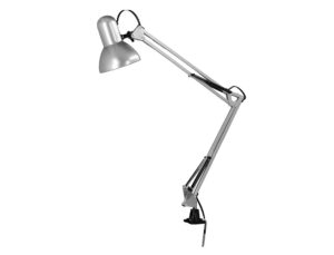Lampara de escritorio q-connect antares metalica conpinza interruptor brazo doble 3 articulaciones color plata