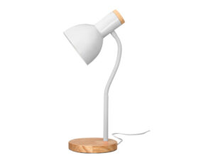 Lampara de escritorio q-connect orion metalica con detalles de madera interruptorflexible color blanco